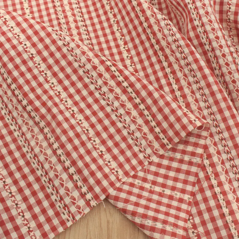 145x50cm Thin Red Printed Floral Striped Plaid Fabric for Shirts, Tops, Skirts, Children's Clothing Table Cloths Sewing Cloth