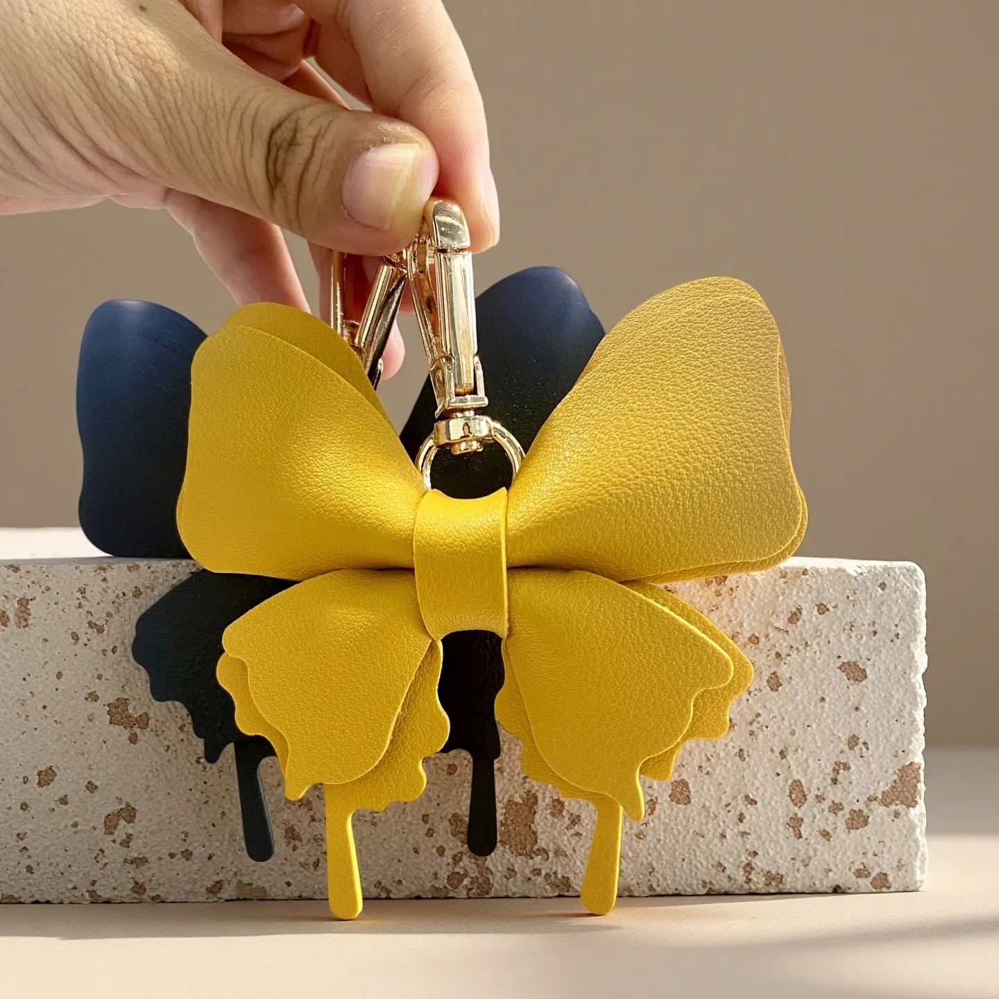 Elegant Double-Layer PU Leather Butterfly Bag Charm Keychain-Stylish Bohemian Pendant for Women's Tote, Shoulder Bag & Backpack - view 3