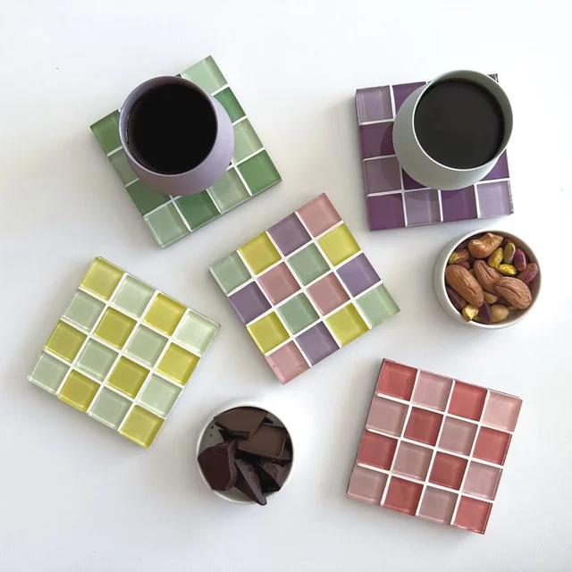 Colorful Mosaic Glass Tile Beverage Coasters Vibrant Home Decor Gift for Office Desk, Bar, and Drink Cup 2 Colorful Mosaic Glass Tile Beverage Coasters Vibrant Home Decor Gift for Office Desk, Bar, and Drink Cup 2