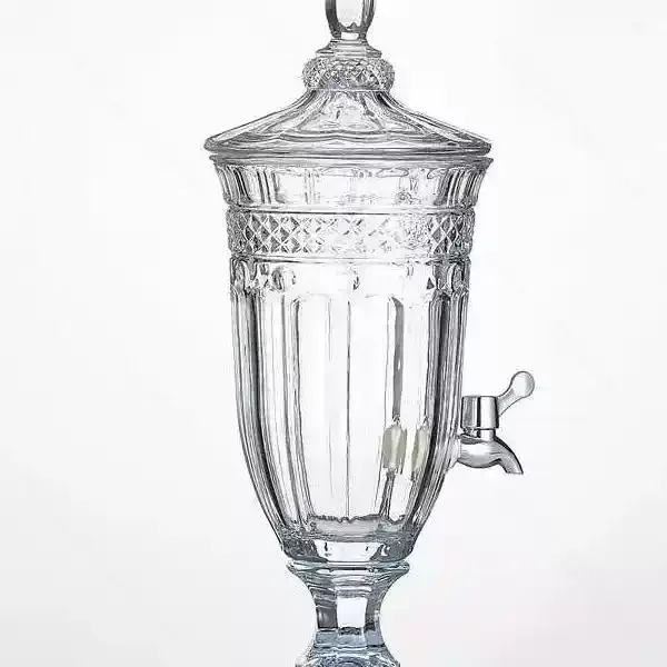 Transparent Glass Juice Dispenser with Lid & Spigot, Home Glass Fermentation Wine Container with Tap