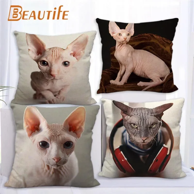 45X45cm Sphynx Cat Pillow Cover Square Zipper Cotton Linen Fabric Pillow Cases Bedroom Home Decorative Boys Girls Gift