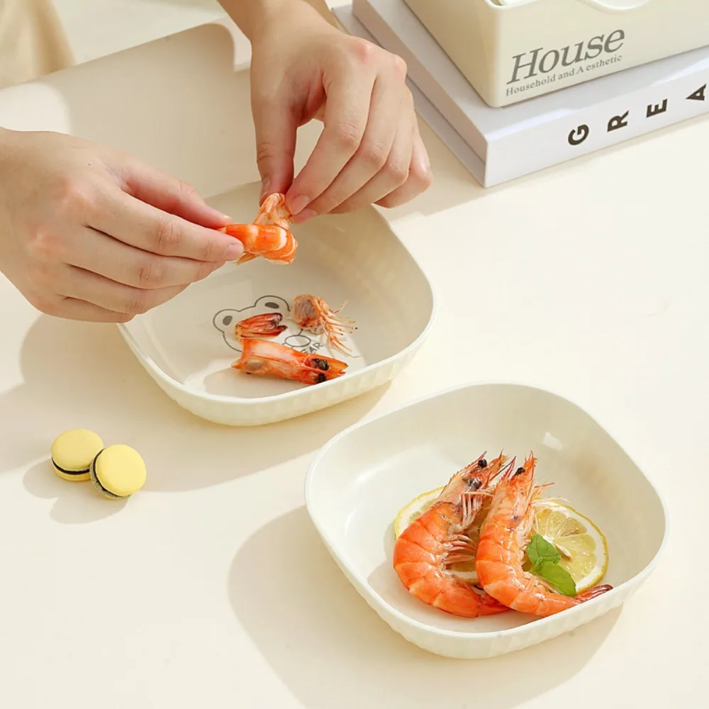 Square Cartoon Bone Spitting Plate with Storage Rack PP Fruit Plate Space-saving Stackable Spitting Bone Saucer Microwave-safe