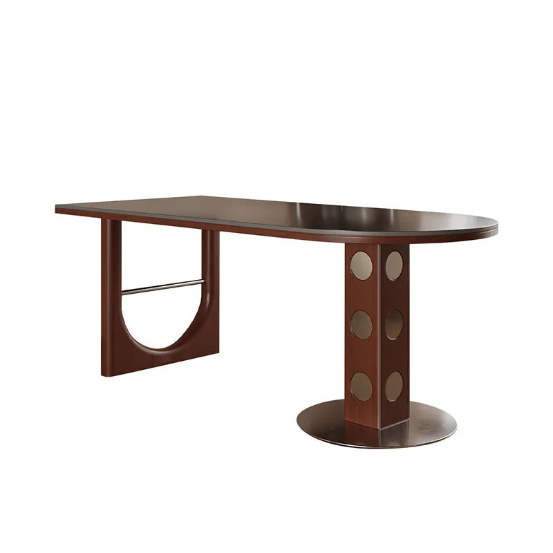 

Qianmu Chinese antique rock slab solid wood dining table and chair combination household small apartment retro semi-circular din