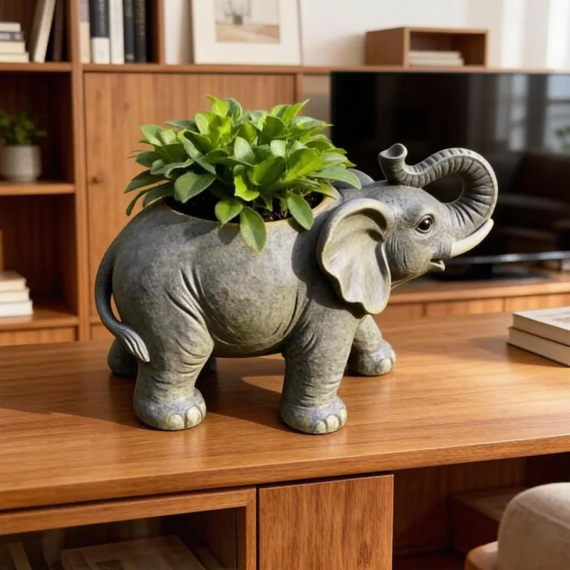 Creative Elephant Flowerpot Ornament Indoor balcony succulent green plant potted resin auspicious
