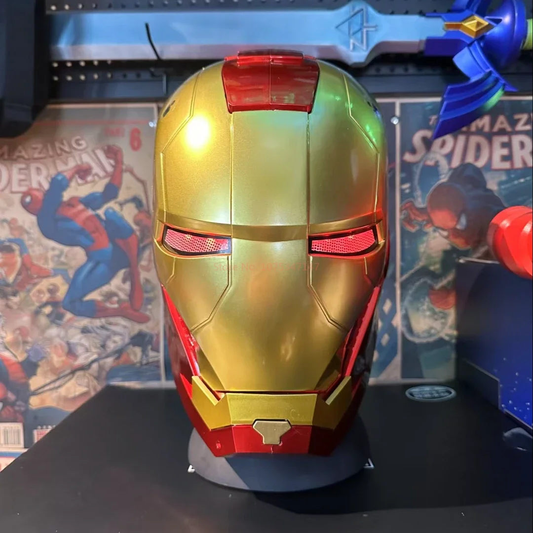 

New Hot Iron Man Helmet Mk5 Jarvis Helmet Emit Light Manual Opening Closing High Configuration Collectible Wearable Toys Gift