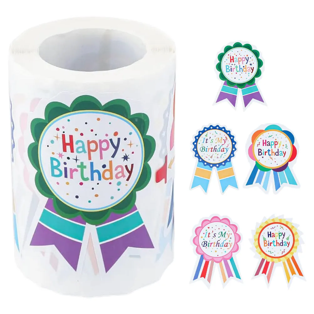 200Pcs Happy Birthday Badge Stickers Unique Design Self Adhesive for Party Favors Classroom Decoration Party Badges