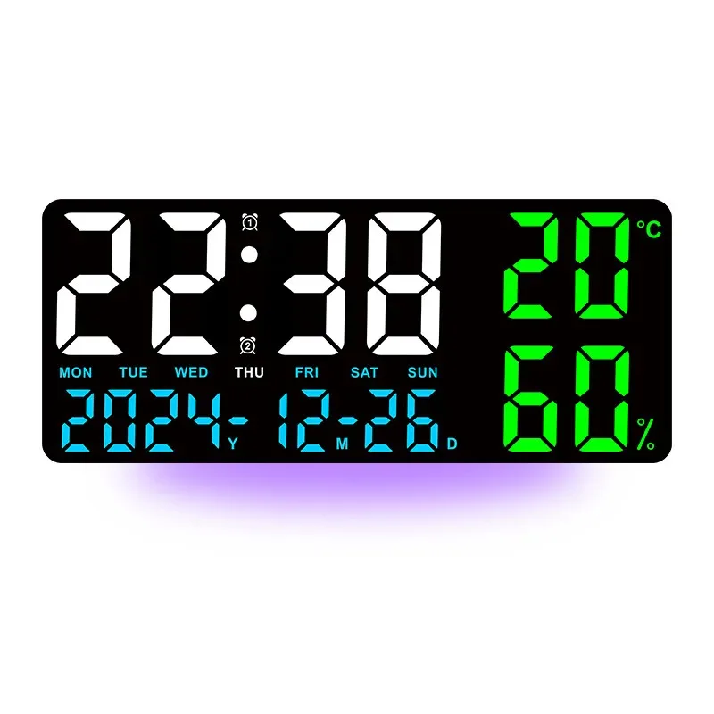 

LED Digital Thermometer/hygrometer Wall Clock with Remote Control Atmosphere Light Home Decor Dual Alarm Clock with Calendar
