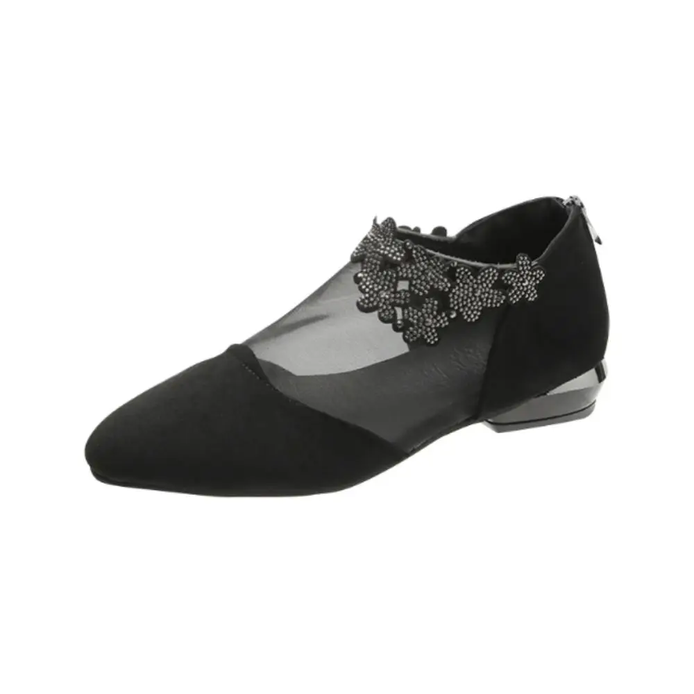 Scarpe a punta con design ad acqua alla moda Scarpe singole Stivali in rete con tacco grosso Punta a punta Sandali alla moda con trapano luminoso Stagione primaverile