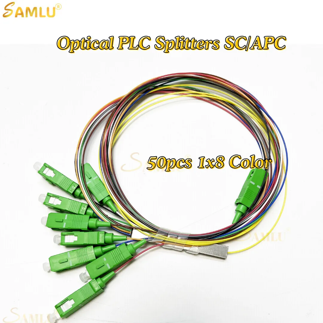 

50pcs 1x8 Color PLC Fiber Optical Splitter Mini Module 0.9mm SC APC Singlemode simplex Steel Pipe PLC optical splitter