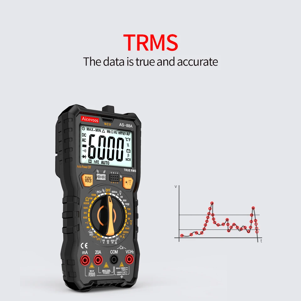 Digital Multimeter TRMS Auto Range DC AC Voltage Tester Ohm Meter Capacitor Electrical Professional Multimetro Transistor  NCV