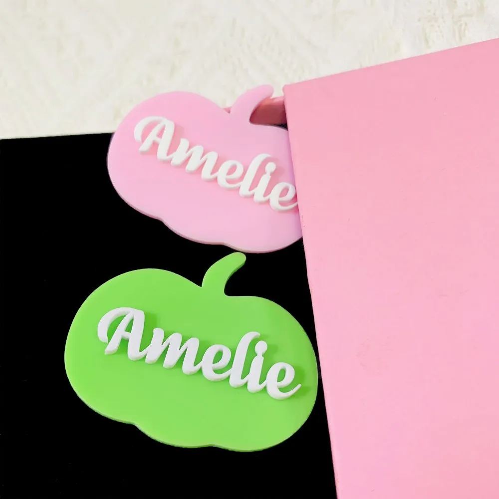 Fermagli per capelli con nome personalizzato Forcine per capelli con paillettes glitter multicolori Accessori per capelli per festa di nozze Fermaglio per capelli personalizzato con mela rosa