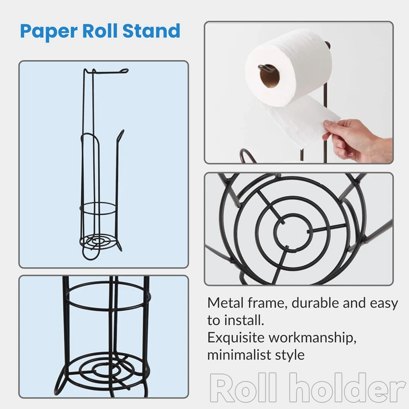 Stainless Steel Floor Standing Paper Roll Towel Holder Stand Organizer Toilet Paper Rack Bathroom Vertical Storage Bask-A55K view 6