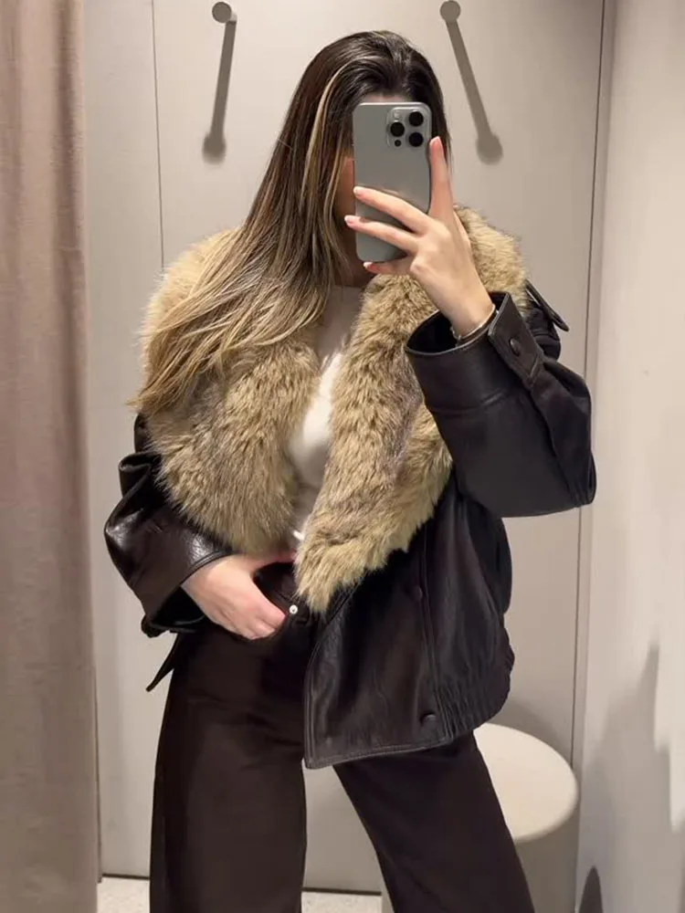 HH المرأة الشتاء معطف قصير غير رسمي فو الفراء تأثير التلبيب سترة فضفاضة أنيقة الإناث جيب زر الديكور شيك سترات دافئة