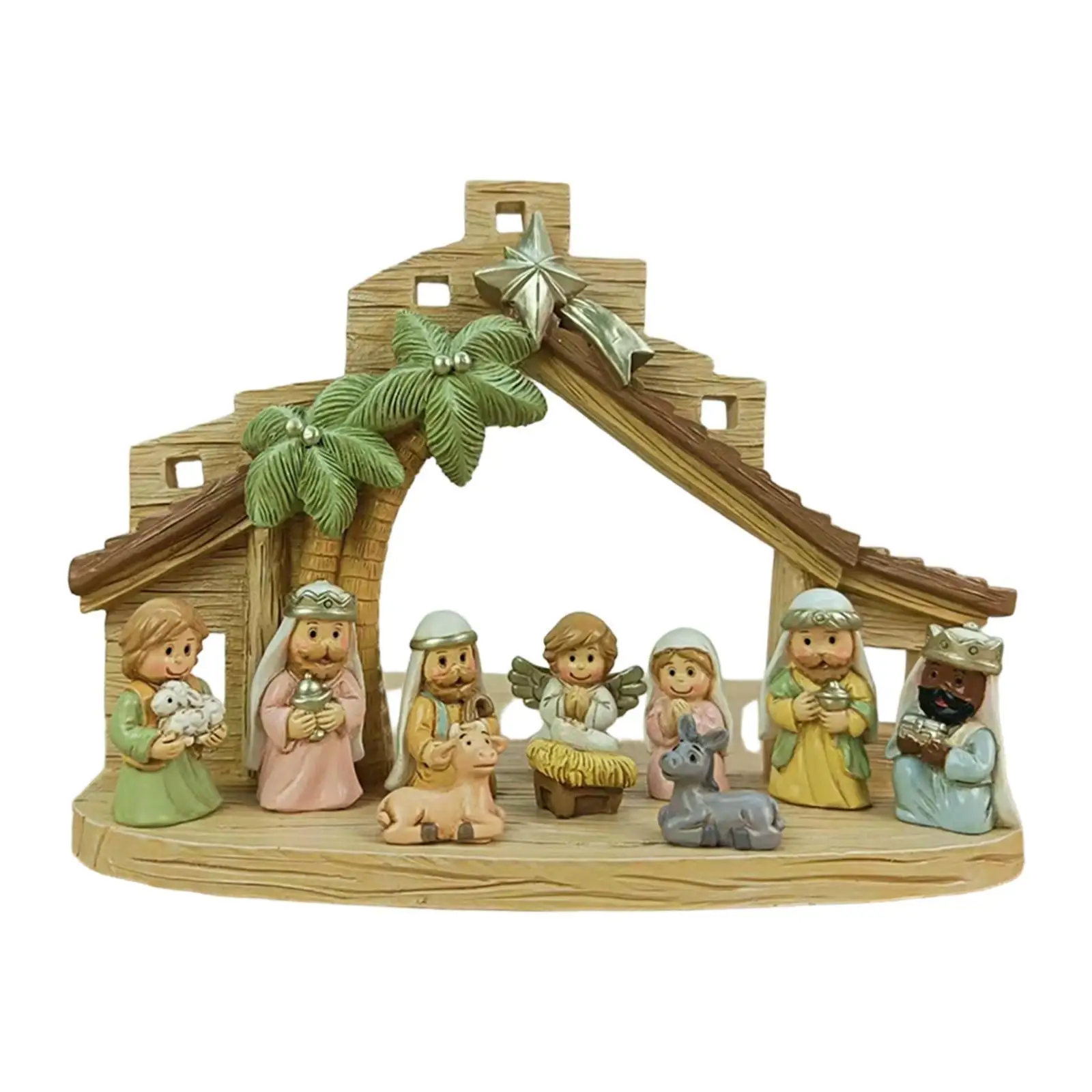 Christmas Nativity Figurine Set Decoration Jesus Manger Scene Baby Jesus Holy Family Statue for Fireplace Bedroom Housewarming