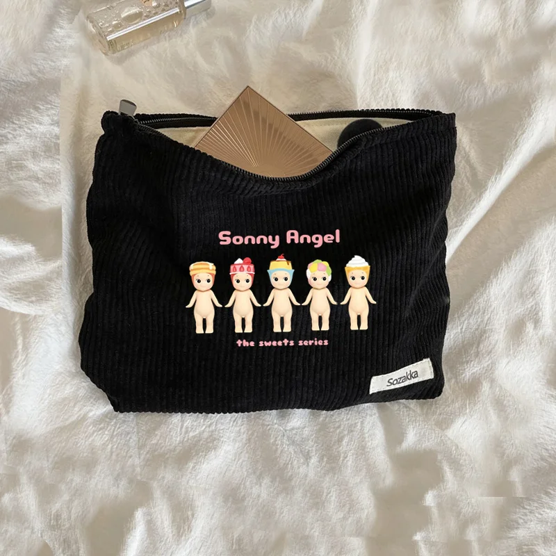 Sonny Angel Corduroy Women\'s Cosmetic Bag Portable Travel Makeup Storage Bag Purse Large Capacity Make Up Purse Bag Zipper Pouch