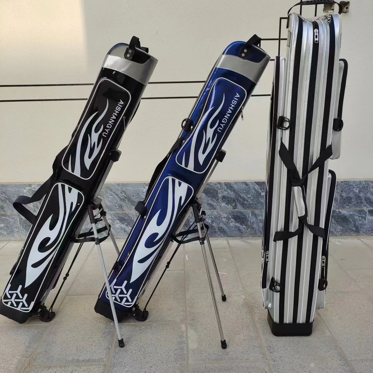 125cm Fishing Backpack PU Leather Fishing Rod Bag Three Layers Thick Large Capacity With Bracket Equipment Fishing Bag