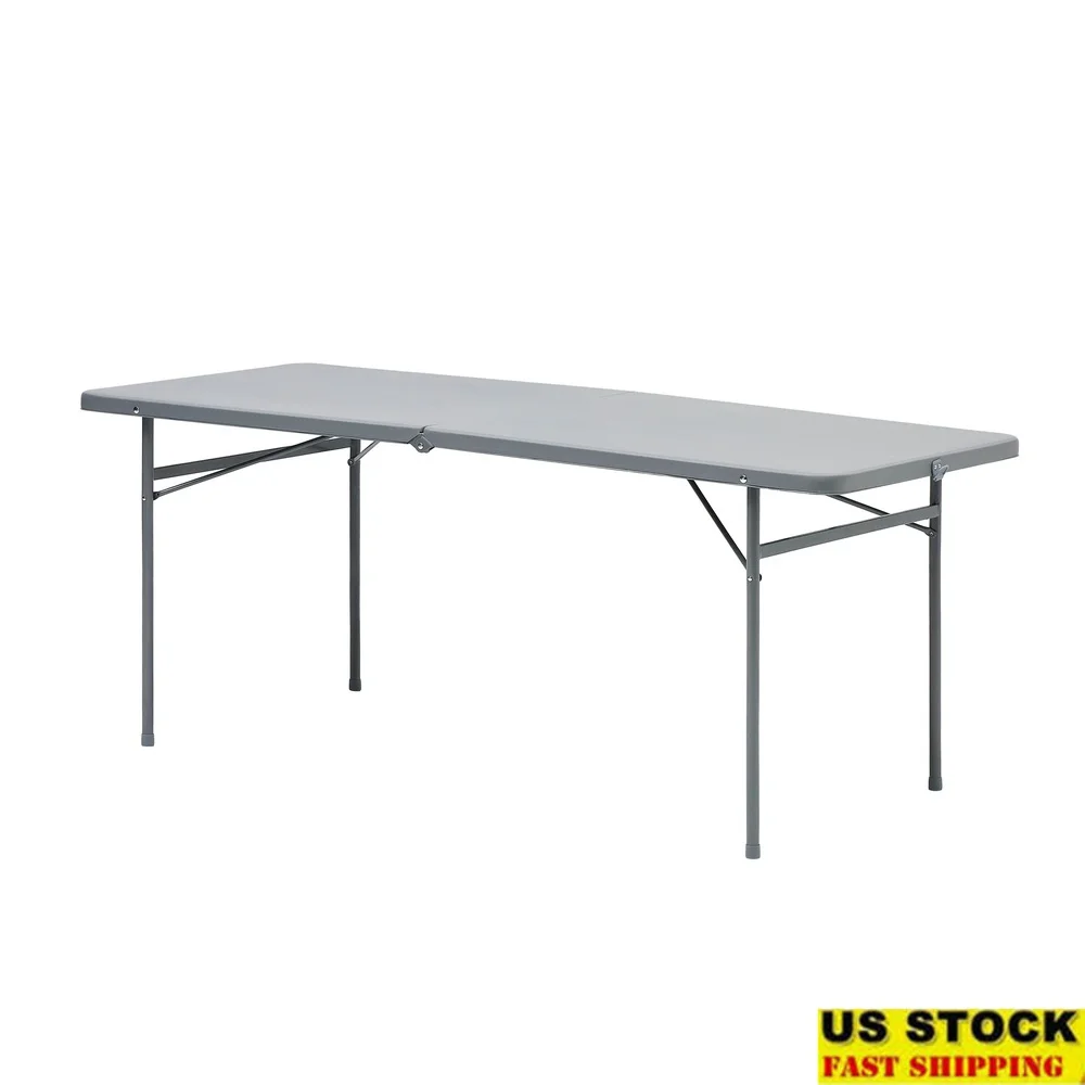 

6FT Folding Table Portable Bi-Fold Table Indoor Outdoor Use Serves 8 Adults Easy Clean Resin Surface Durable Metal Legs