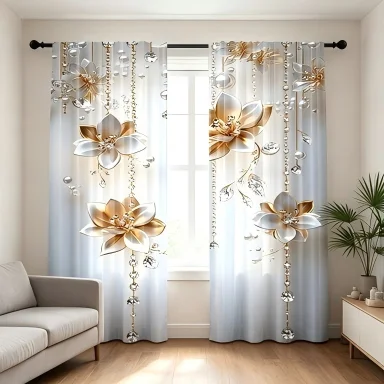 2PCS Digital Printed Curtains, Crystal Velvet Flowers Luxurious Floral, Window Curtains for Living Room Bedroom Home Decoration