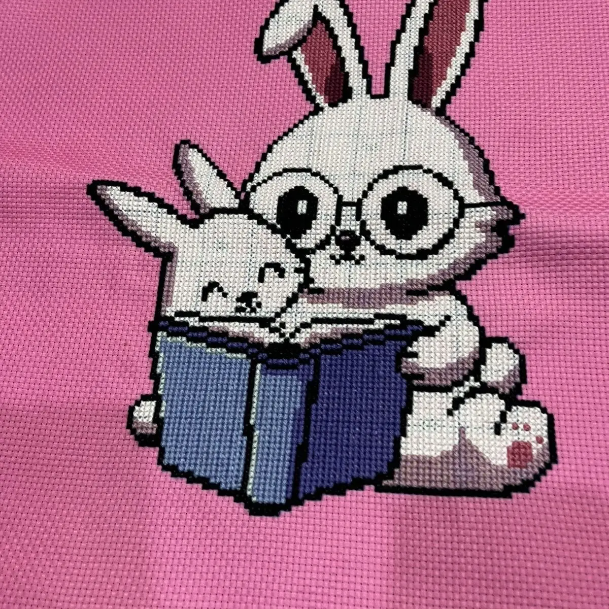 Pure handmade cross stitch pillowcase cover, rabbit couple pillowcase cover, living room cute car pillowcase cushion