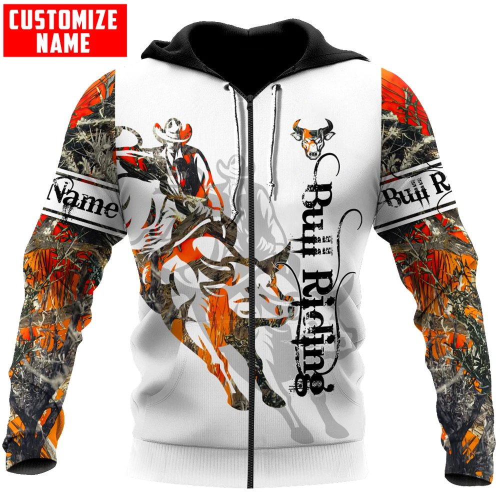 Custom Name Bull Riding Tattoo 3D All Over Printed Men Hoodie Unisex Hooded sweatshirt Streetwear Casual zipper hoodies DK446