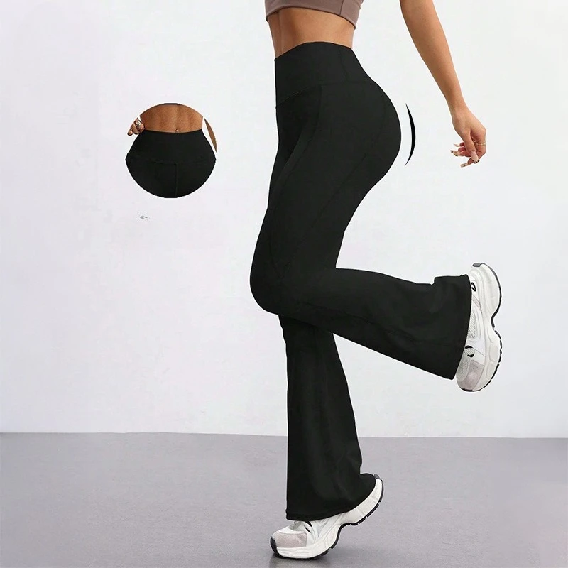 

High-Waist Solid Color Tummy Control Butt Lifting Pants Women's Commute Yoga Pant Flared Leg Sports Leggings Versatile Pants