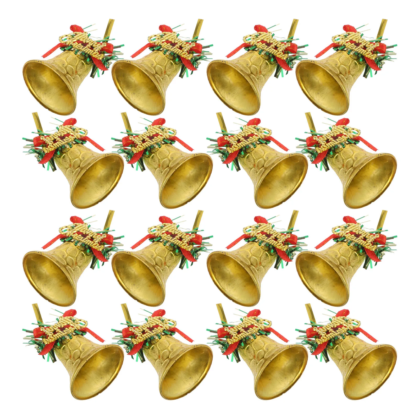 

16Pcs Golden Bell Ornaments Christmas Decorations Hanging Bells with Red Bows for Tree Wreaths Mantel Garland Present Wrapping