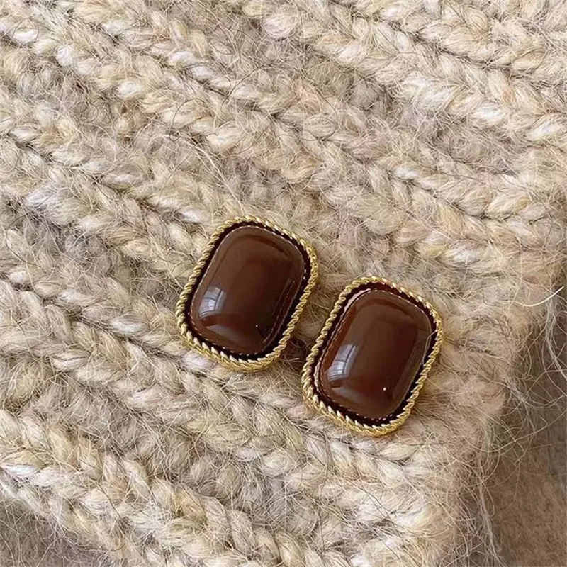 أقراط نسائية عصرية على شكل قهوة بسيطة رائعة بنمط هندسي مربع مجوهرات بنمط جديد هدايا حفلات أعياد الميلاد