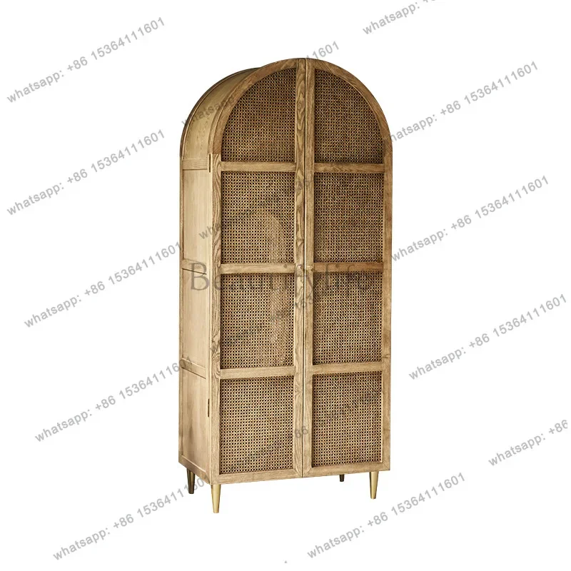 

LXWabi Sansan Solid Wood Rattan Double Door Storage Cabinet Simple Large Capacity Locker with DrawerSSS