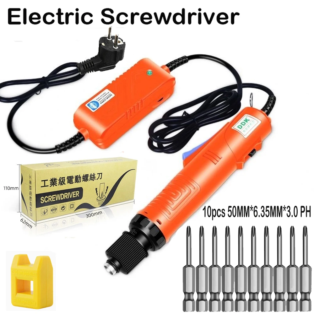 

1200rpm Electric Screwdriver with 10Pcs 50mm*3.0mm PH Adjustable Speed Industrial Grade In-line Torque Power Tool AC 220V EU