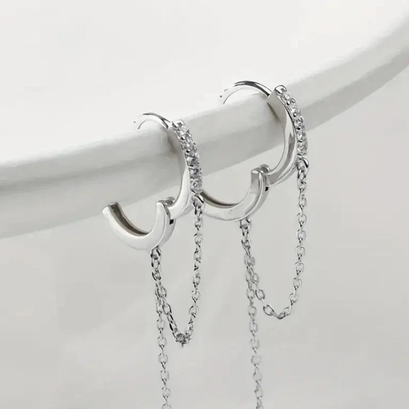 Modische silberne Quasten-Creolen-Ohrringe, exquisiter Schmuck, perfektes Geburtstagsgeschenk für Frauen. – Detail 6