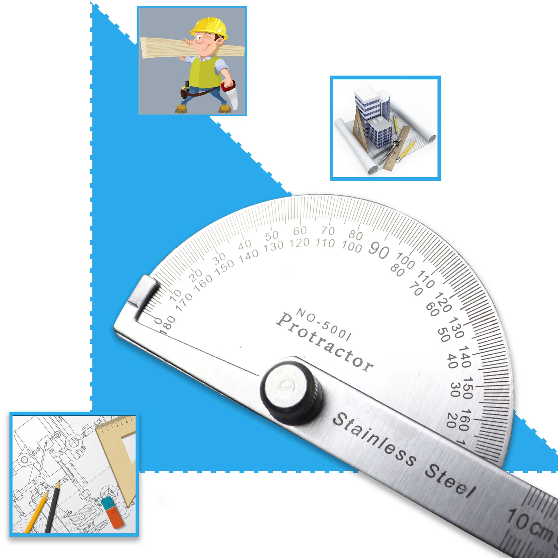 180 Degree Protractor Metal Ruler Angle Meter Stainless Steel Angle Ruler Angle Gauge Angle Finder Goniometer Angle Conveyor