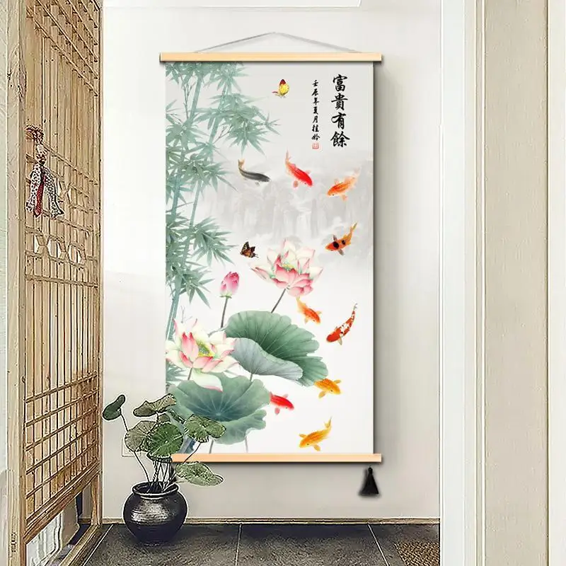 

Chinese Style Scroll Paintings Lotus Flower Living Room Bedroom Office Room Decor Aethetic Tapestry Wall Hanging Poster Picture