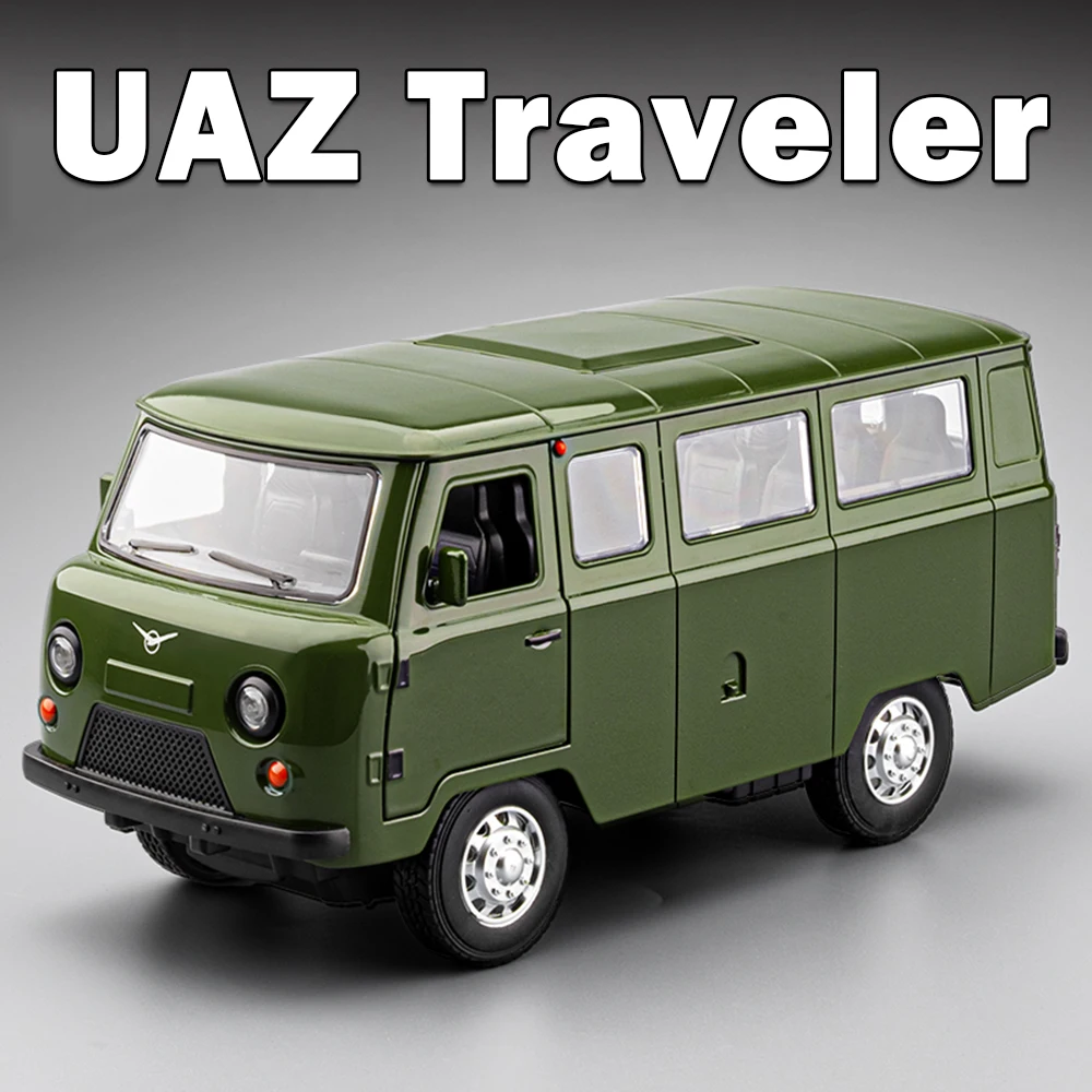1:18 rússia liga uaz viajante caçador diecast modelo brinquedos carro spund luz puxar para trás 6 portas abertas veículos menino crianças presente ornamento
