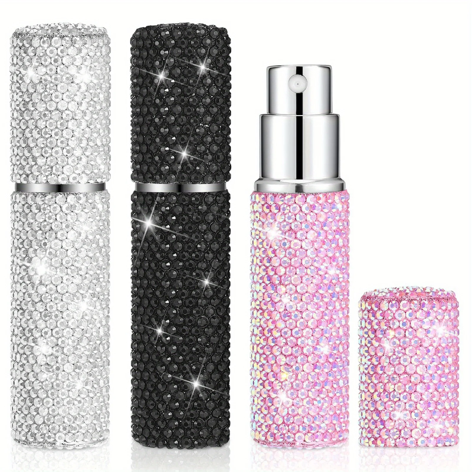 Mini Diamond-encrusted Perfume Bottle Atomiser 10ml Luxury Refillable Spray Bottle Press Pump Empty Women