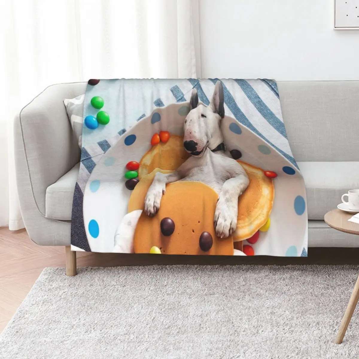 Miniature Bull Terrier Pancakes Throw Blanket Faux Fur Soft Warm Blanket for Bed