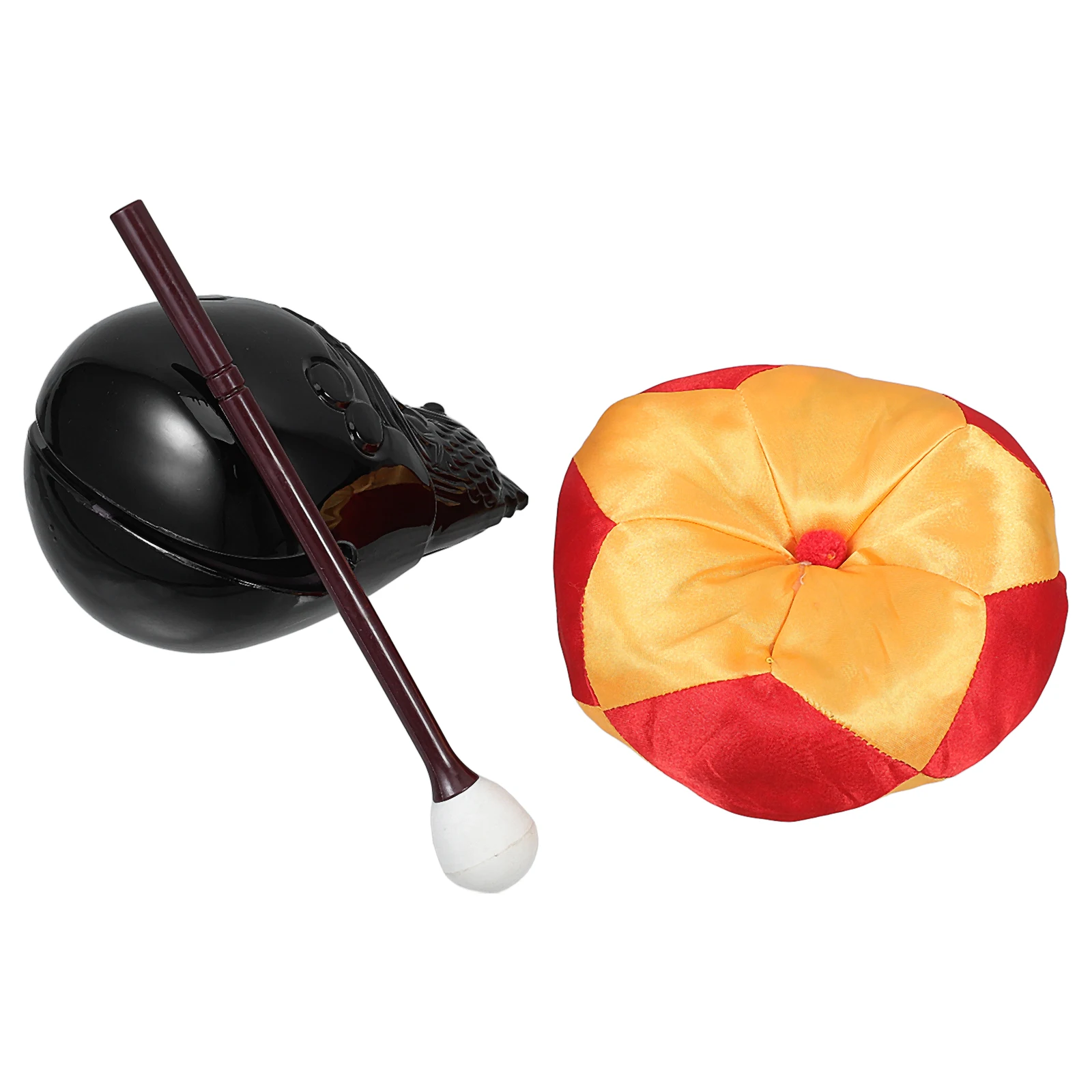 

1 Set Temple Block Imitation Wood Carving Meditation Religious Supply With Cushion Durable Smooth Surface Clear Sound