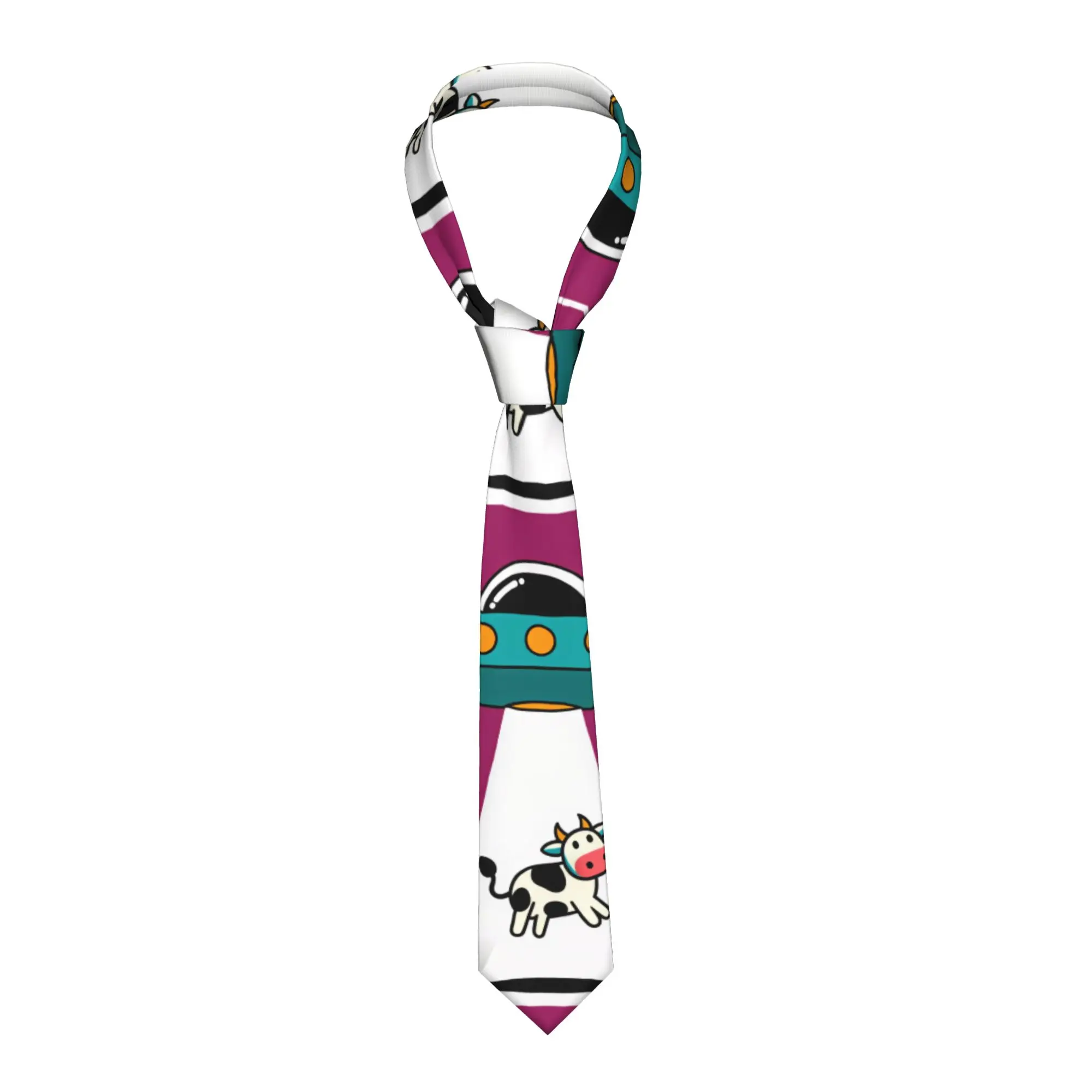 Retro UFO Kidnapped Cow  Tie  Business Neck Ties Male Retro Trendy Necktie Accessories Great Quality Graphic Collar Tie