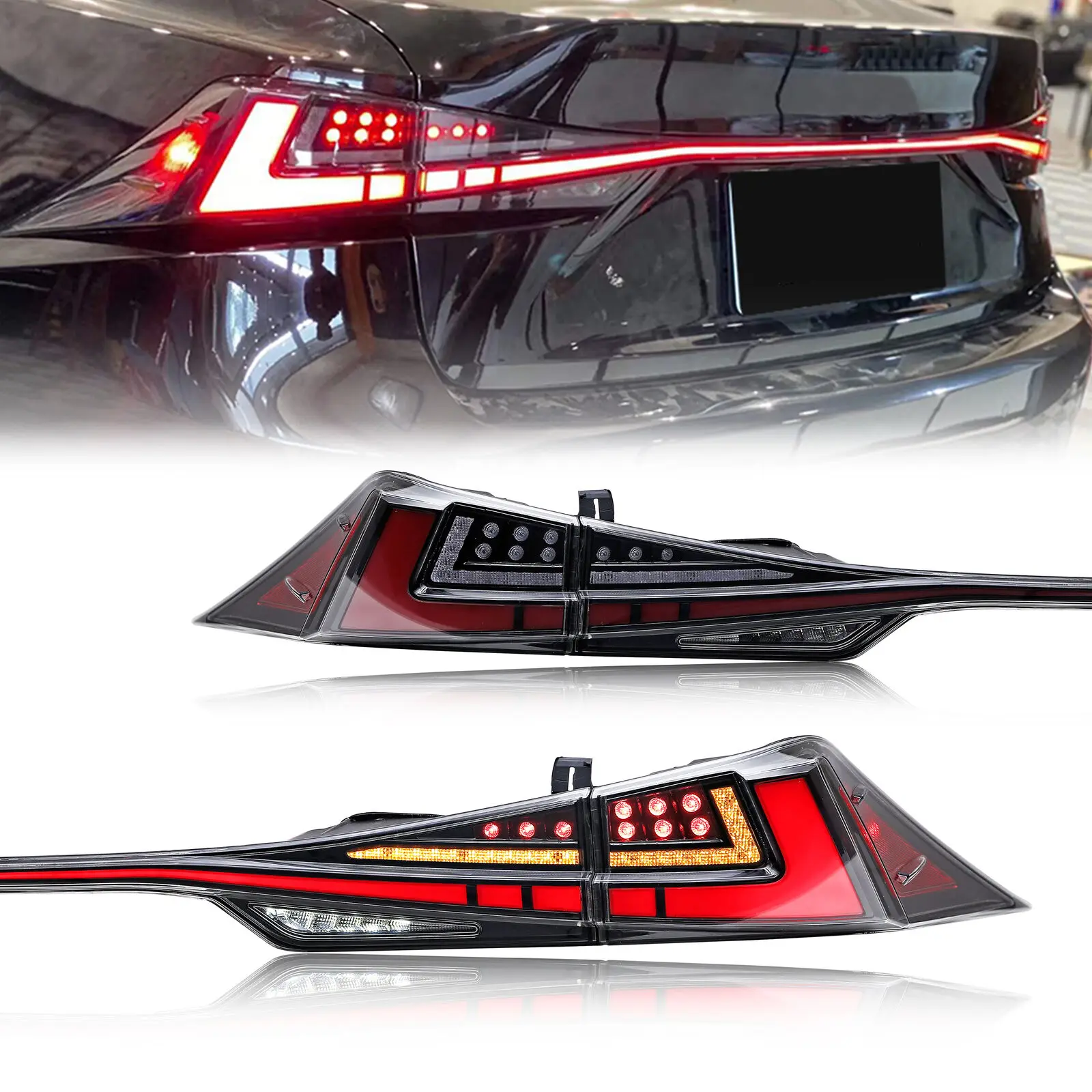 

LED Sequential Tail Lights Assembly For Lexus IS300 IS350 3IS 2013-2019 Sequential Turn Signal Trunk Rear Brake Lamps Clear