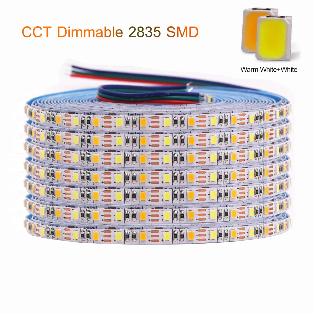 

5M Dual Color 5V 2835 SMD CCT Dimmable LED Strip Light 5mm 8mm PCB WW CW Color Temperature Adjustable Flexible LED Tape Ribbon