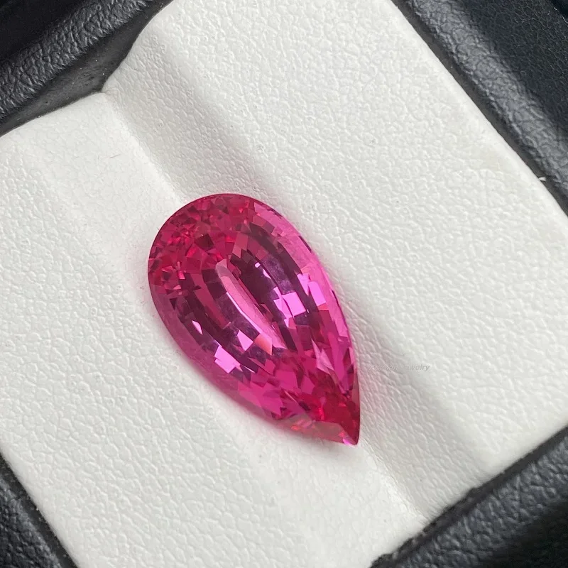 Natural gem-cut hot pink laboratory-grown sapphire pear-shaped loose stone suitable for handmade jewelry making