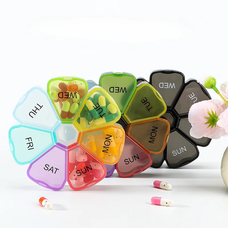 صندوق منظم لحبوب الدواء الملونة لمدة 7 أيام أسبوعيًا مع مادة PP للطعام، صندوق دواء محمول لفاصل الطب #3