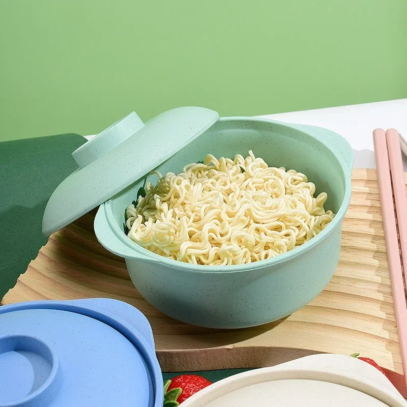 Instant Noodle Bowls with Lids Wheat Straw Ramen Bowl Japanese Style Students Food Container Healthy Tableware Bowl Tableware