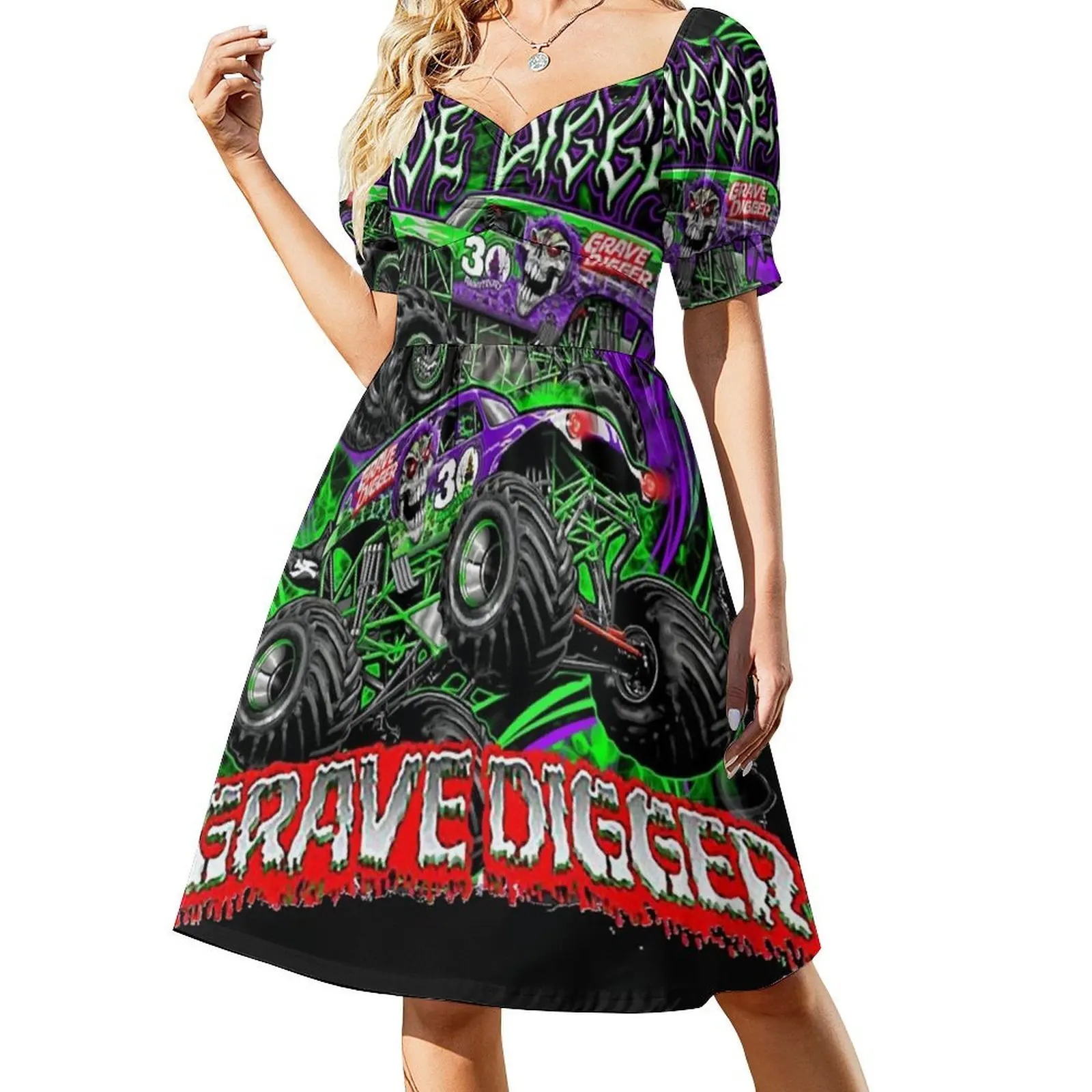 فستان Monster Jam Grave Digger Monster للسيدات هيب هوب ملابس الشارع مطبوع عليه رسومات جرافيك للحفلات والنوادي Monster Jam Grave Digger