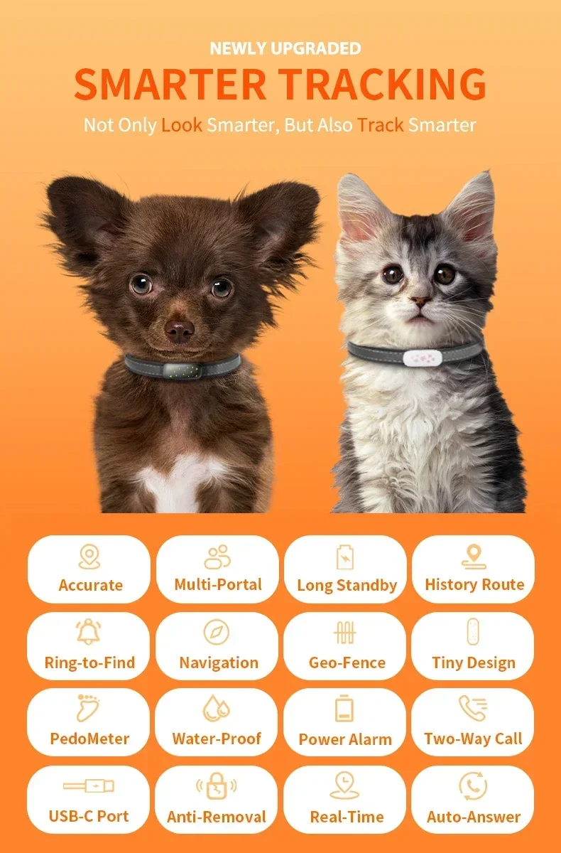 Safe & Smart RF-V53 4G Pet GPS Tracker for Cats/Dogs - IP67 Waterproof,GPS+Beidou Positioning,900mAh Battery, Anti-Lost Locator