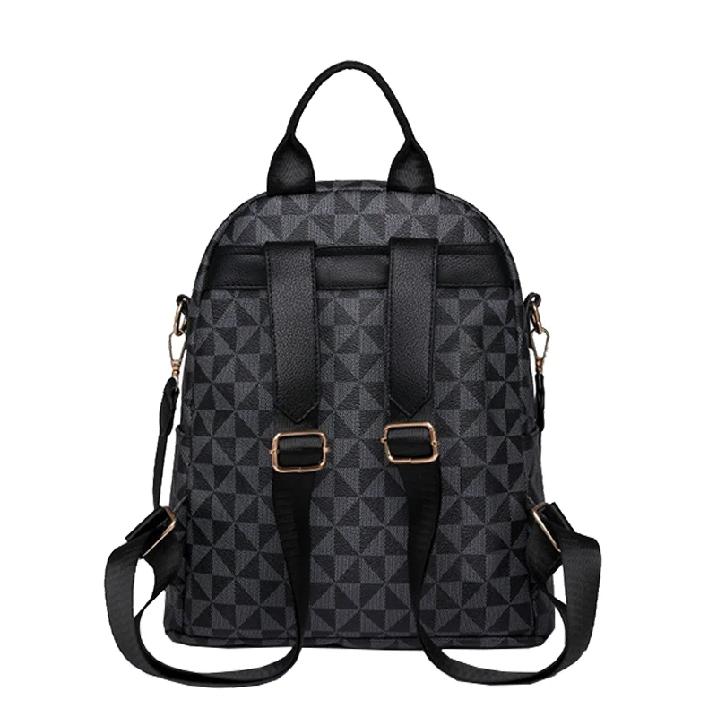 Mochila de PU suave con estampado para uso diario, almacenamiento multicapa, correa ajustable, bolso de moda para mujer, estilo casual para la calle