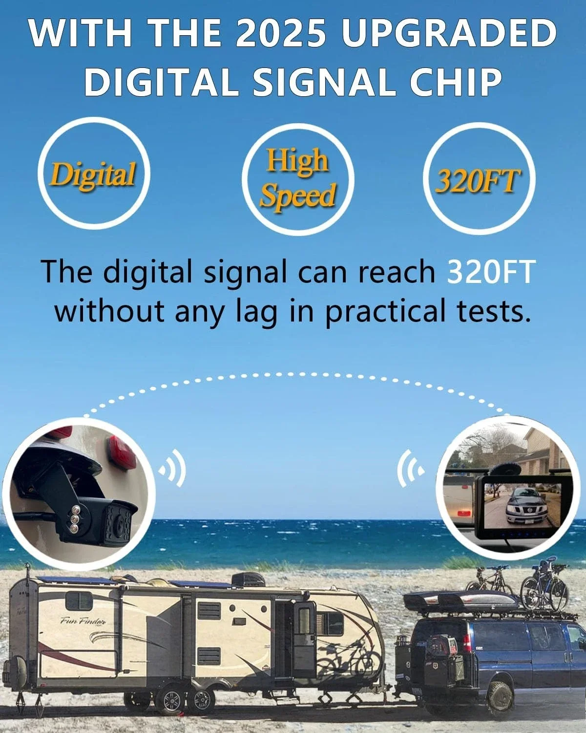 نظام كاميرا احتياطية لاسلكية رقمية RV لشاحنة مقطورة RV وبنازل متنقلة وعجلات 5th 4CH 7 بوصة نظام مراقبة الطريق السريع