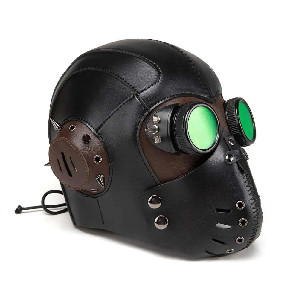 Medieval Style Gas Mask Halloween Theme Party Steampunk Plague Doctor cosplay Headset Unisex Punk Stage Props Green Glasses