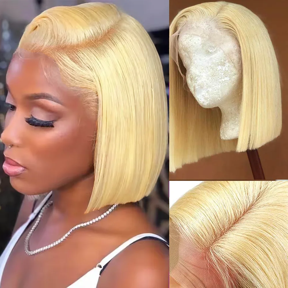 العسل شقراء قصيرة مستقيم بوب خصلات الشعر المستعار الإنسان البرازيلي الدانتيل الجبهة 613 خصلات الشعر المستعار الإنسان قبل قطعها HD الدانتيل الباروكات شعر ريمي الباروكات #1