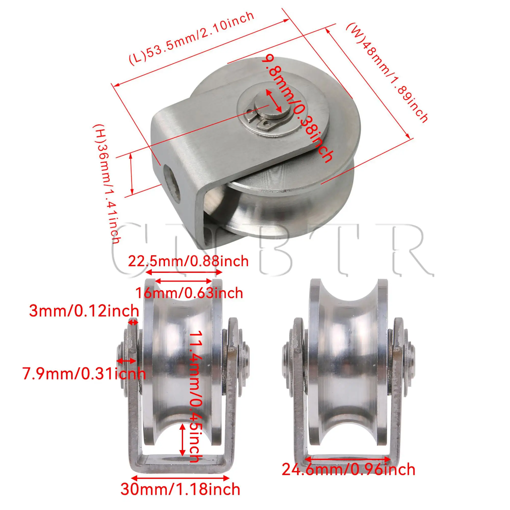 CNBTR 2Pcs 304 Stainless Steel U Type Pulley for Guiding Rail Sliding Door