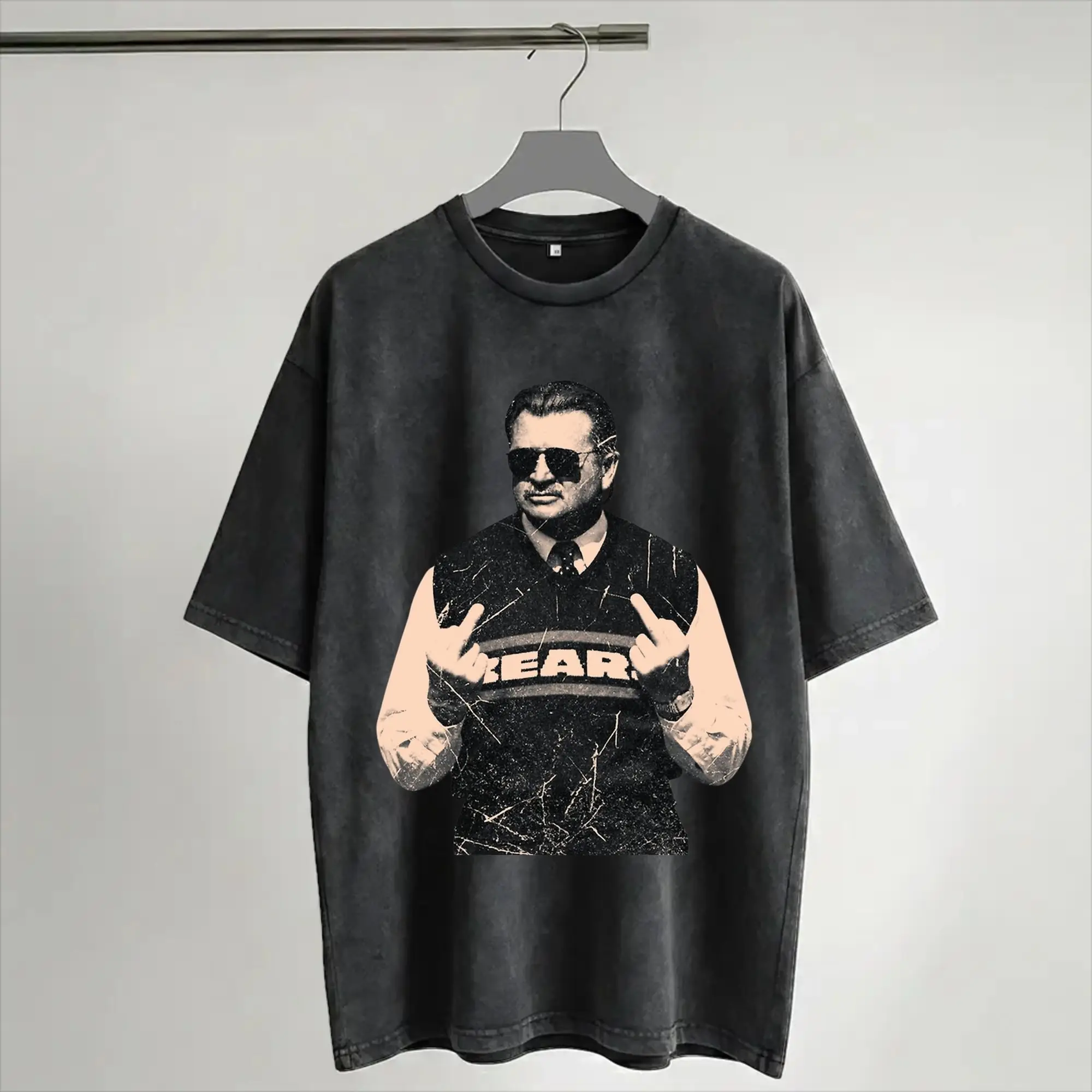 Harajuku Washed Shirt RIP Mike Ditka  Outfit Vintage T-Shirts High Street  Streetwear Short Sleeve Printed Tees